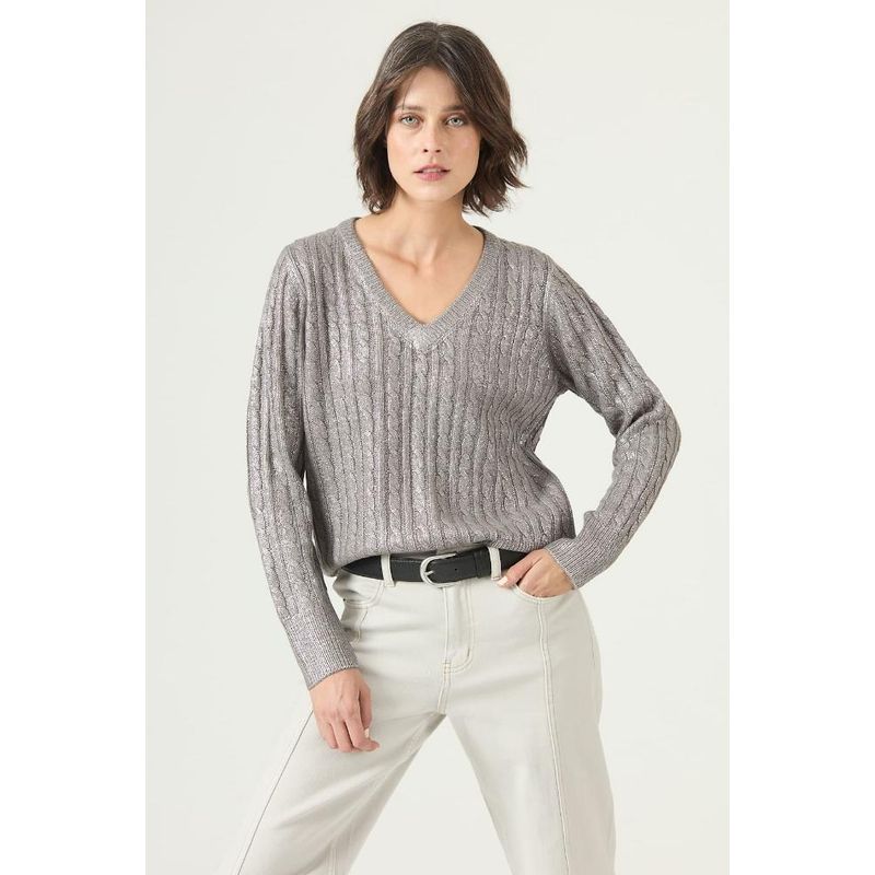 PRIVILEGE - Sweater plata trenzas PRIVILEGE 2653 - Plateado
