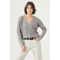 PRIVILEGE - Sweater plata trenzas 2653 - Plateado