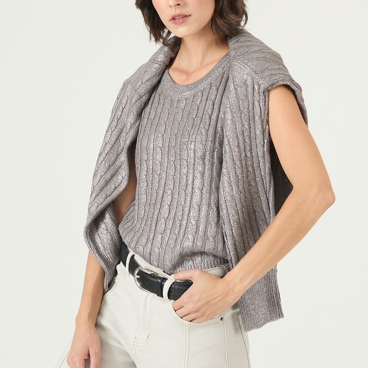 PRIVILEGE - Sweater plata trenzas 2654
