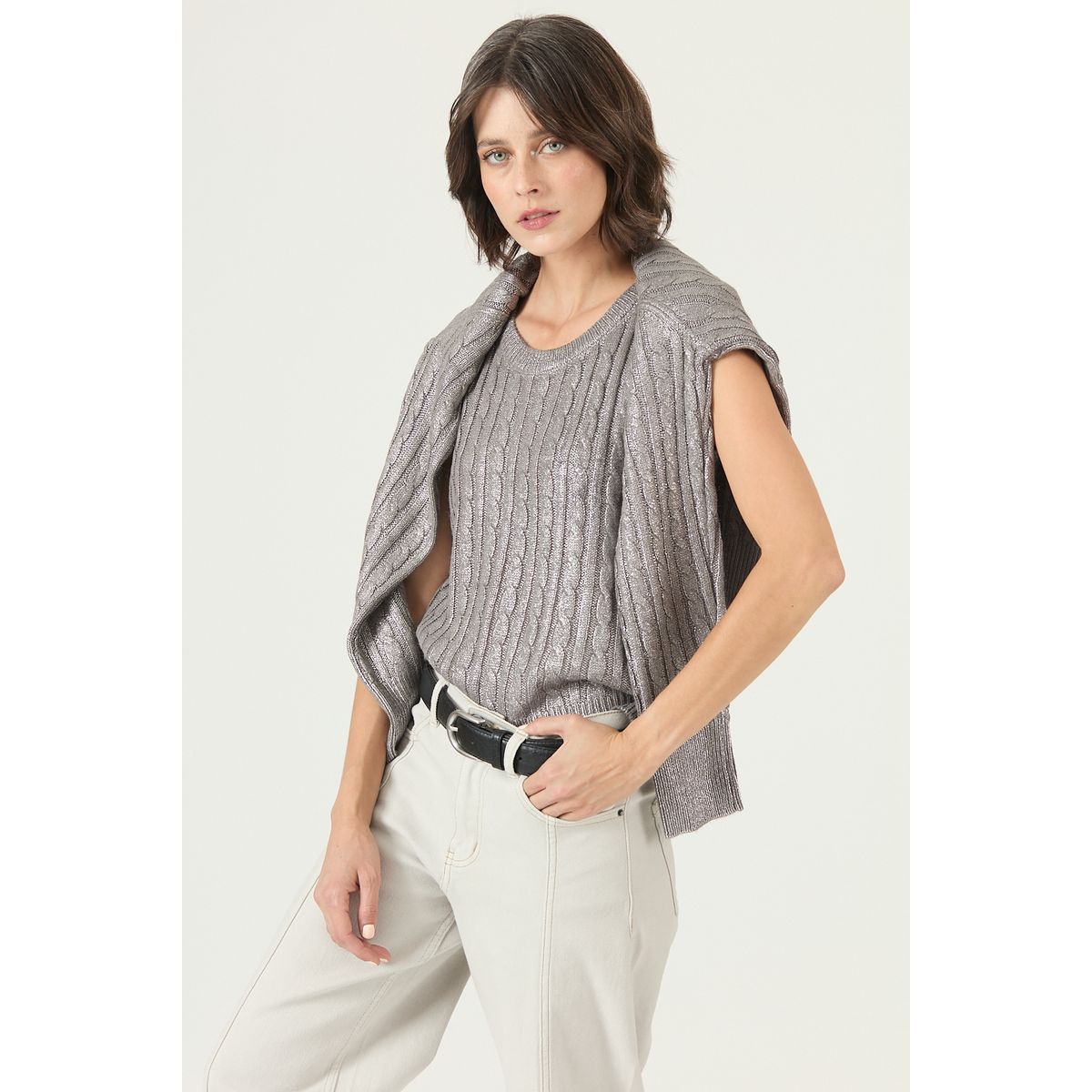 PRIVILEGE - Sweater plata trenzas 2654