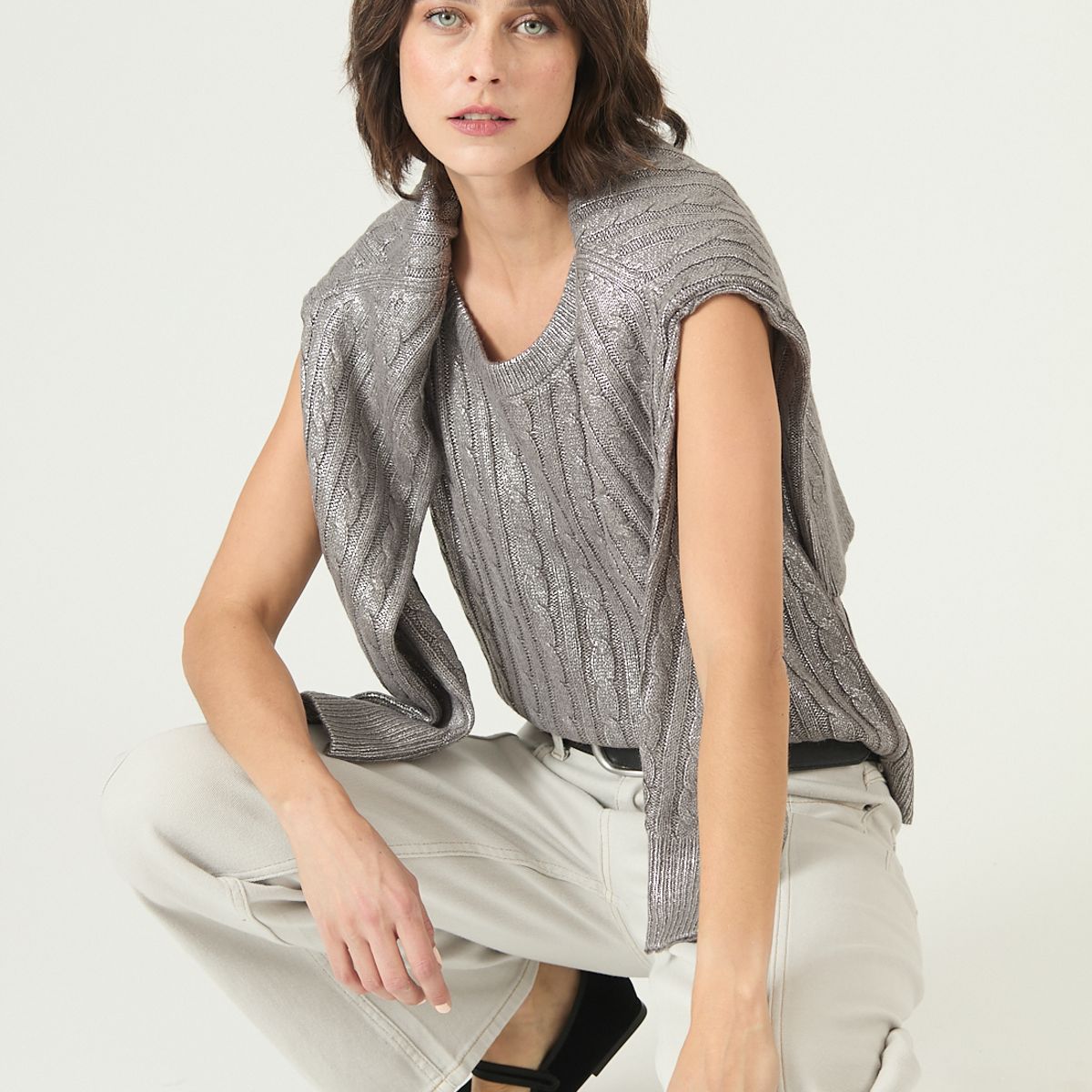 PRIVILEGE - Sweater plata trenzas 2654