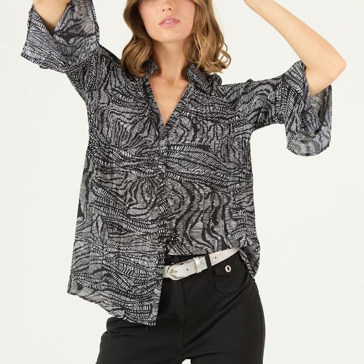 PRIVILEGE - Blusa negra estampada PRIVILEGE 2182