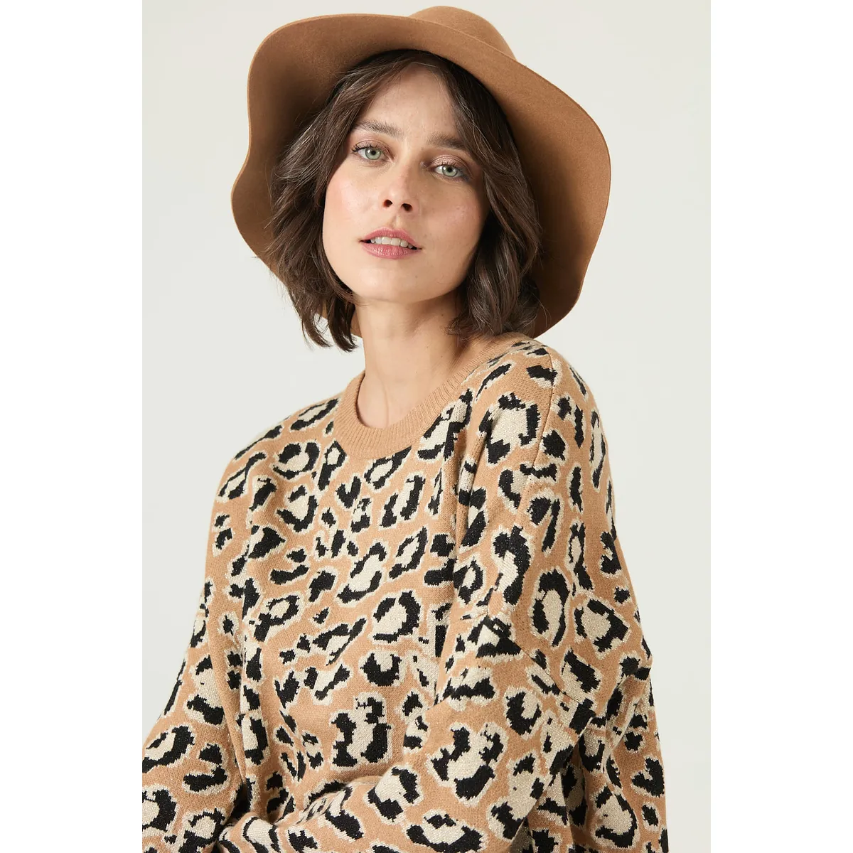 PRIVILEGE - Sweater camel animal print 2659