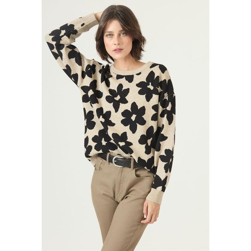 PRIVILEGE - Sweater beige flores PRIVILEGE 2655 - Beige