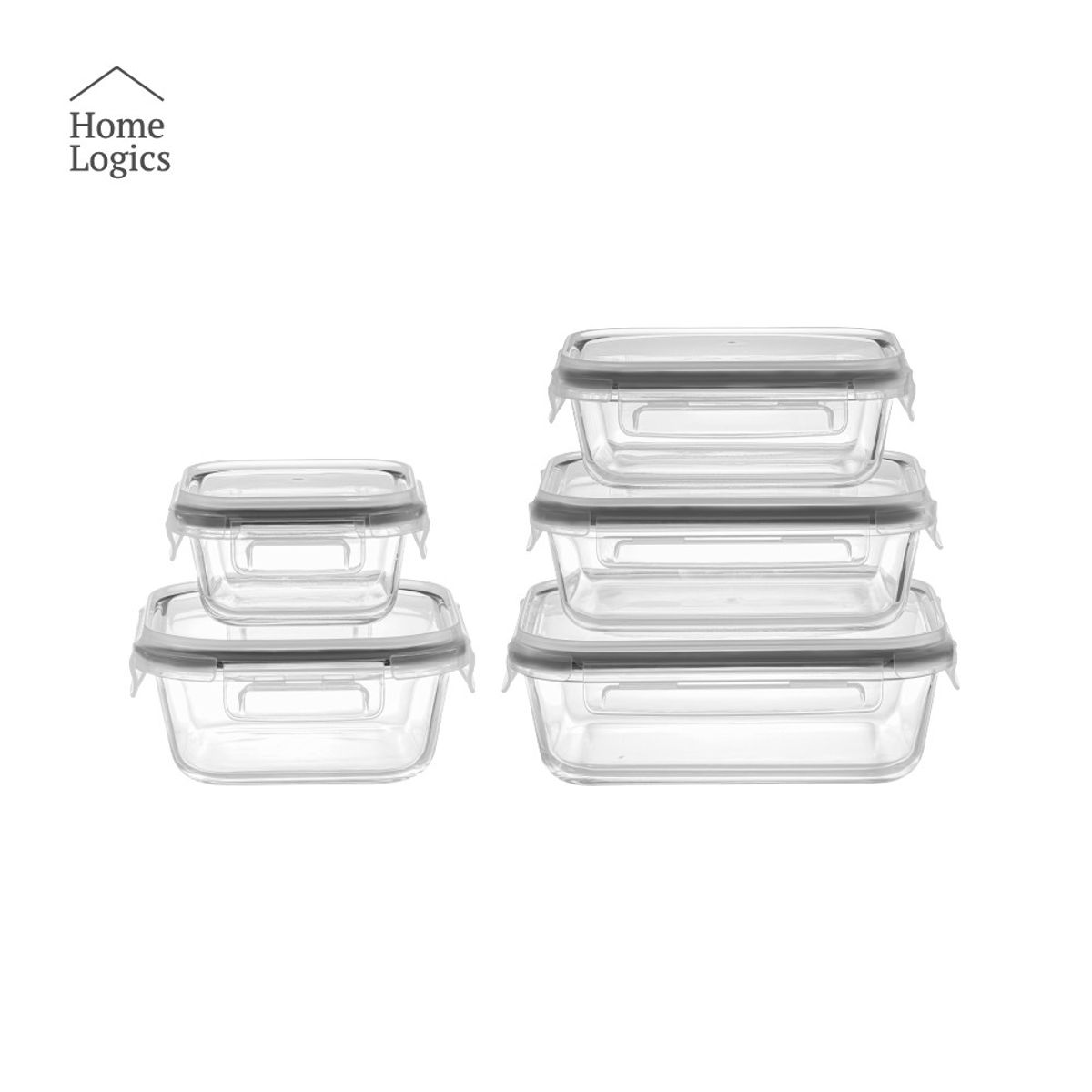 HOME LOGICS - Set 5 Tuppers Contenedores Herméticos Vidrio Home Logics
