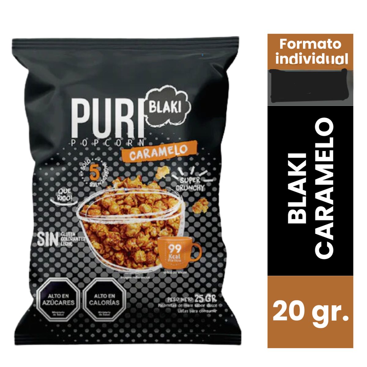 PURIPOP - Pack Colación 20 Puripop Individual Blaki Caramelo