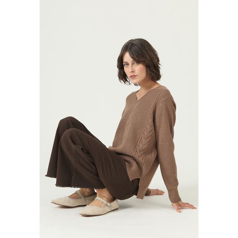 PRIVILEGE - Sweater cafe moro trenzas PRIVILEGE 2676 - Café Oscuro