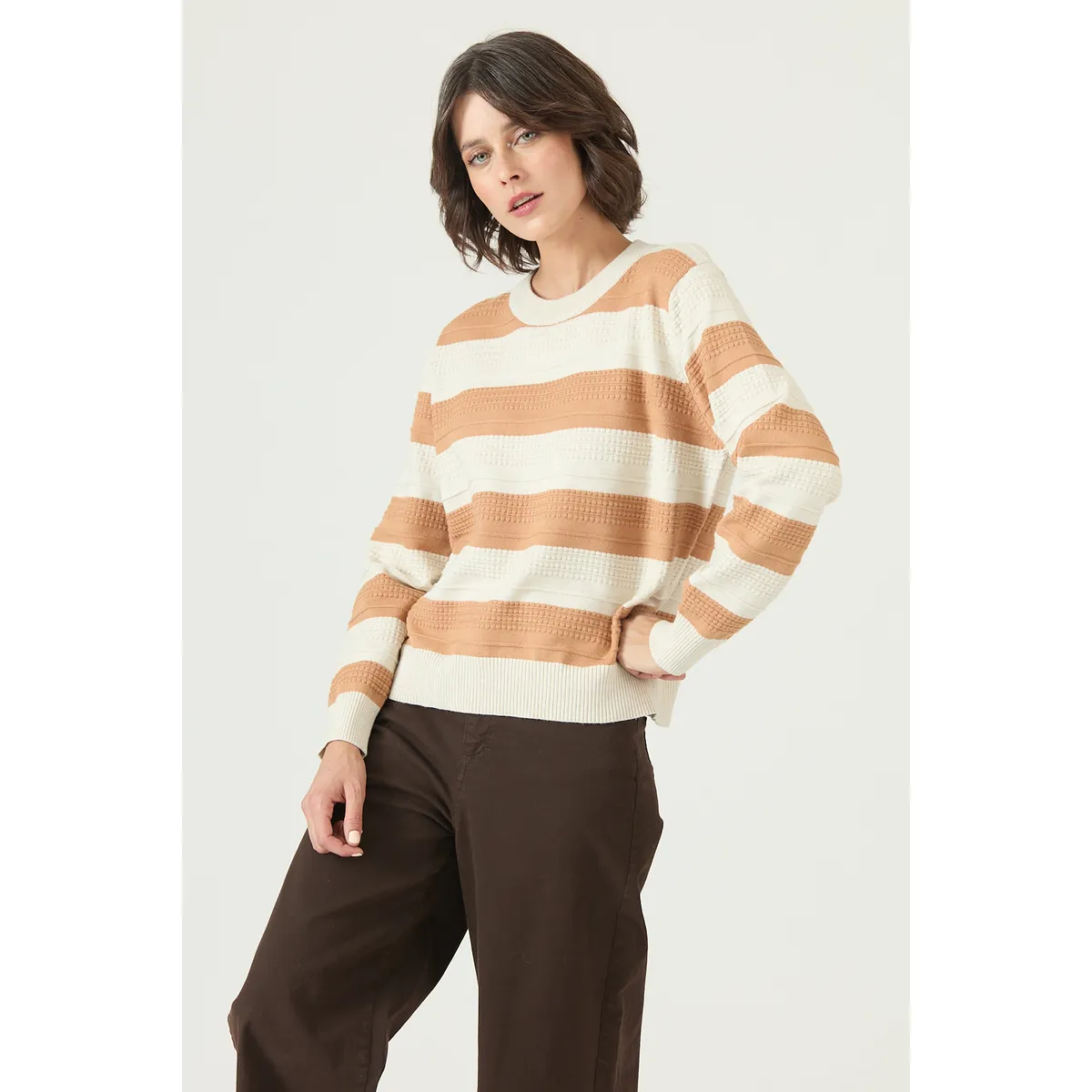 PRIVILEGE - Sweater camel rayas 2680