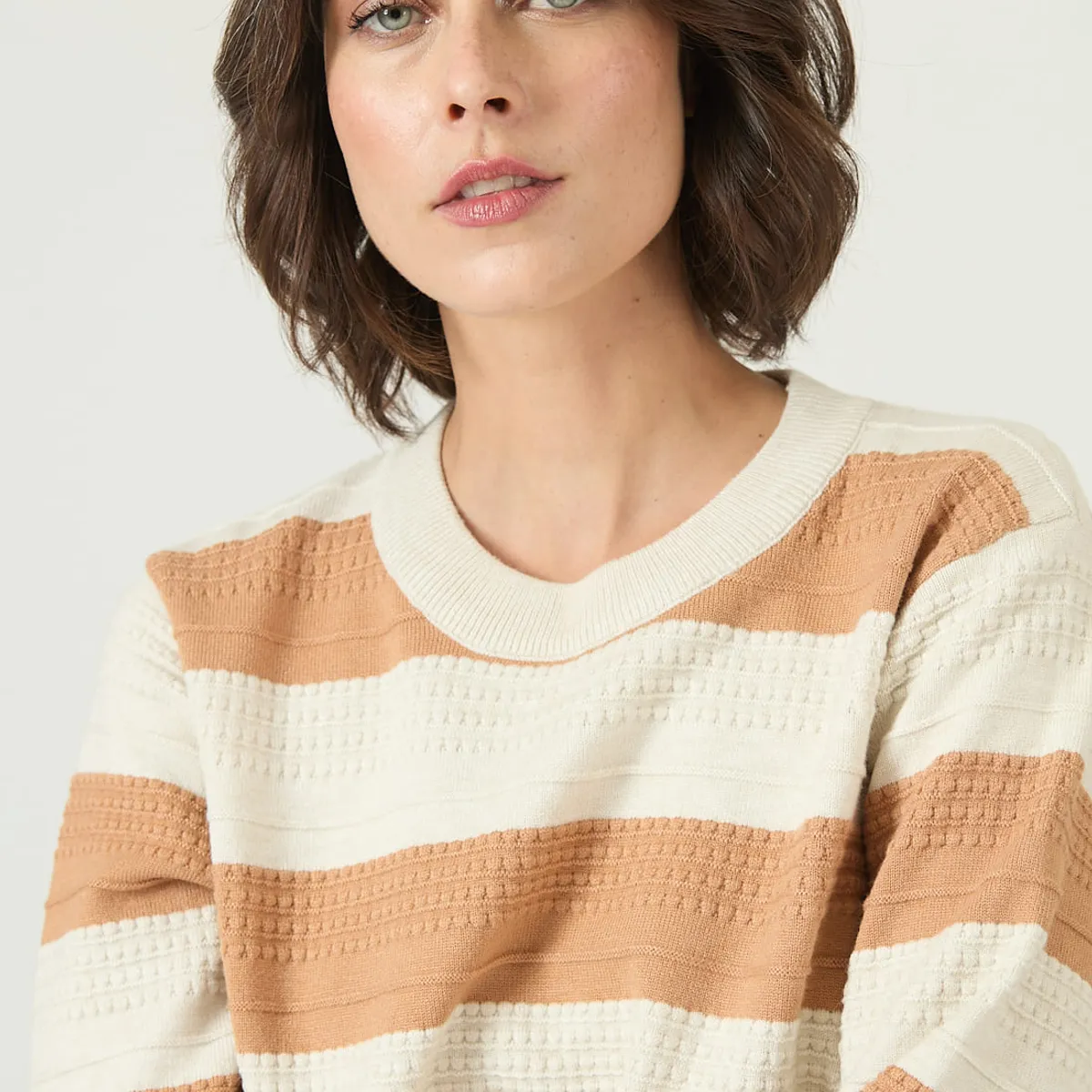 PRIVILEGE - Sweater camel rayas 2680