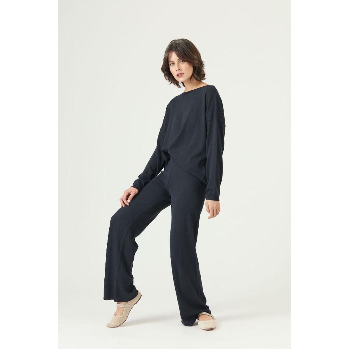 PRIVILEGE - Pantalon con lana straight azul marino 2688