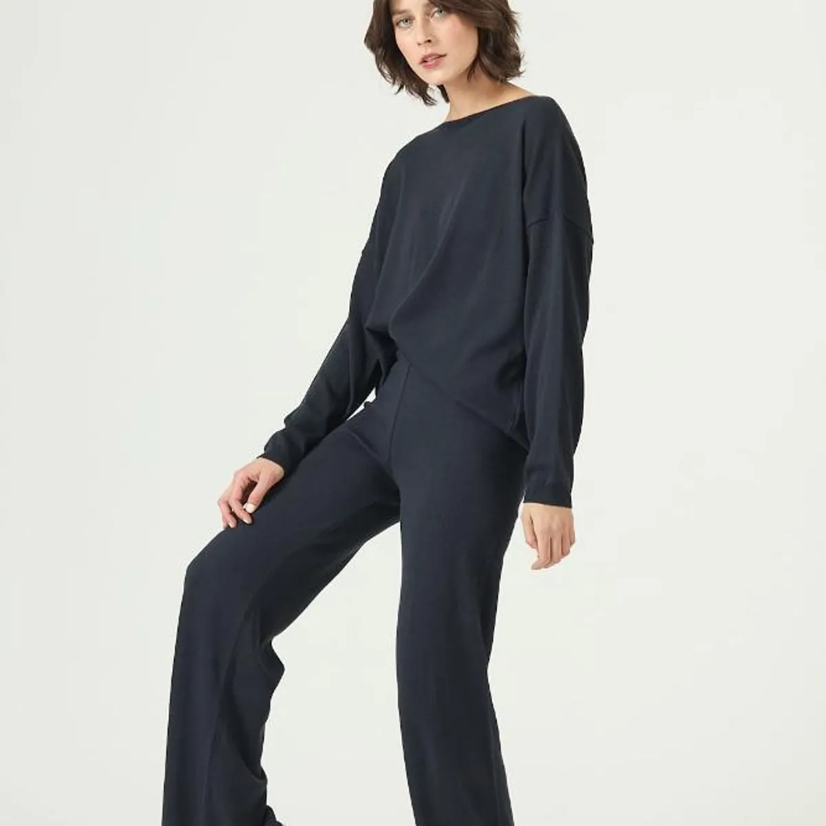 PRIVILEGE - Pantalon con lana straight azul marino 2688