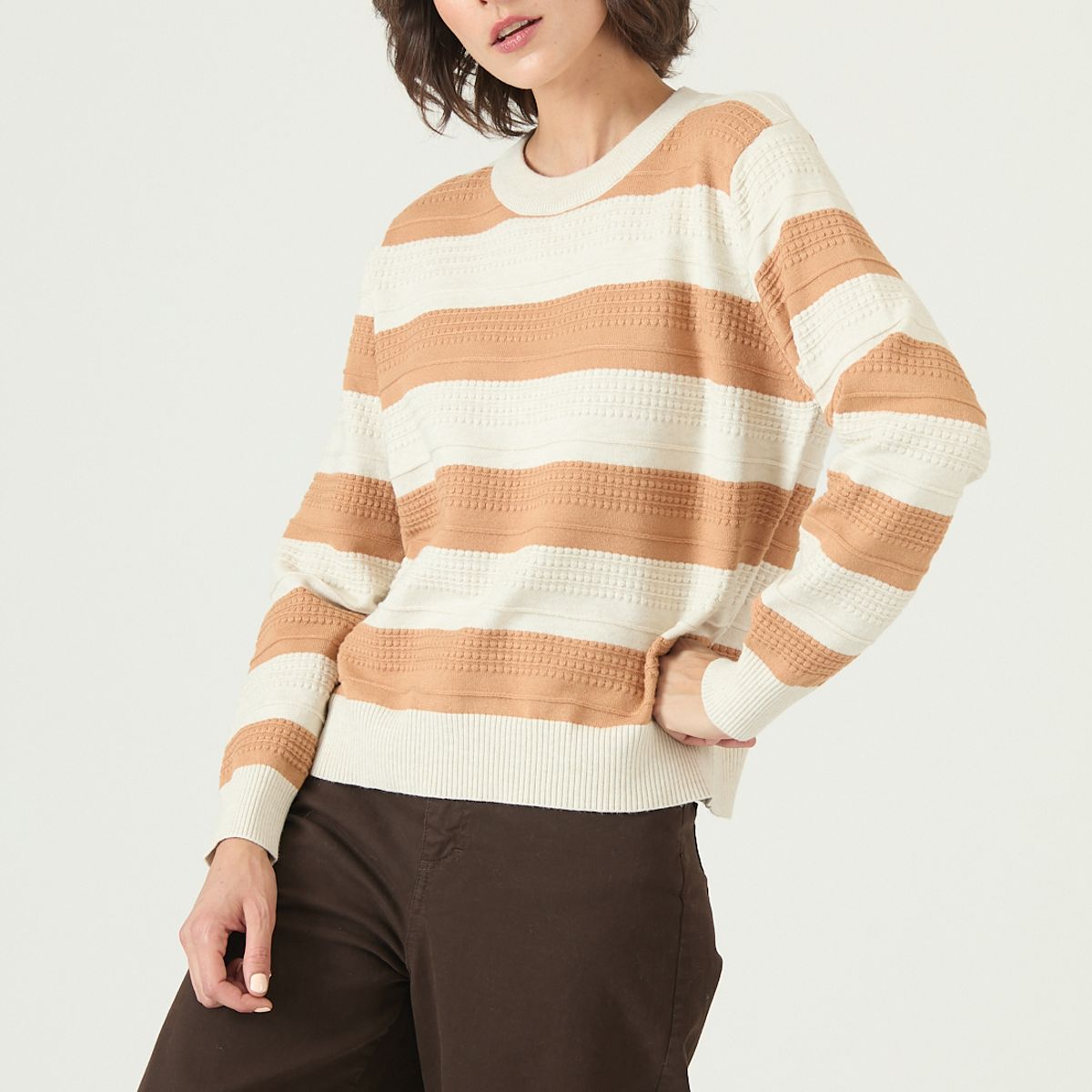 PRIVILEGE - Sweater camel rayas 2680