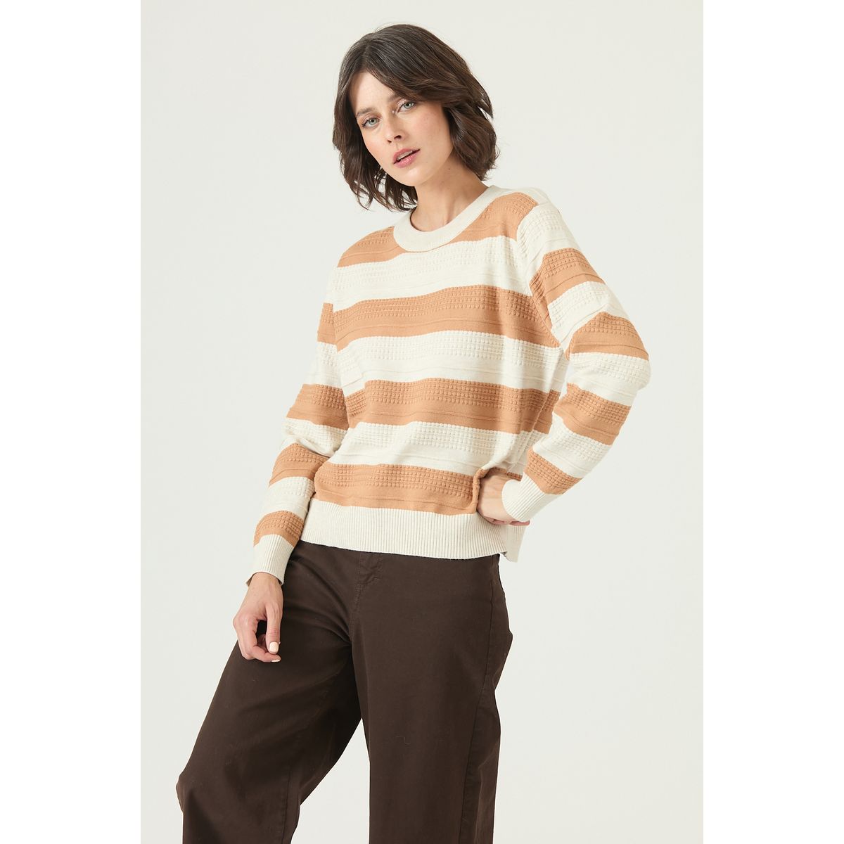 PRIVILEGE - Sweater camel rayas 2680