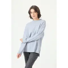 PRIVILEGE - Sweater celeste flores 2772 - Celeste