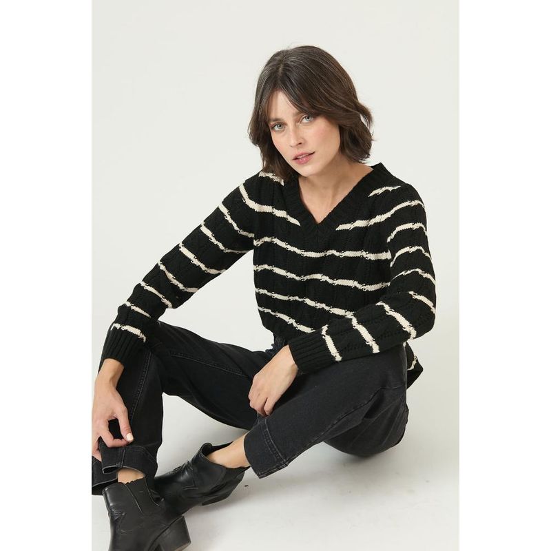 PRIVILEGE - Sweater negro rayas PRIVILEGE 2683 - Negro