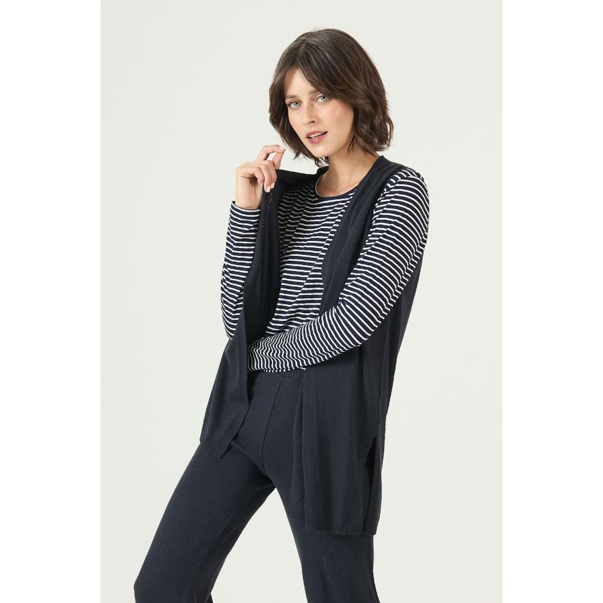 PRIVILEGE - Tapado con lana tejido azul marino PRIVILEGE 2682