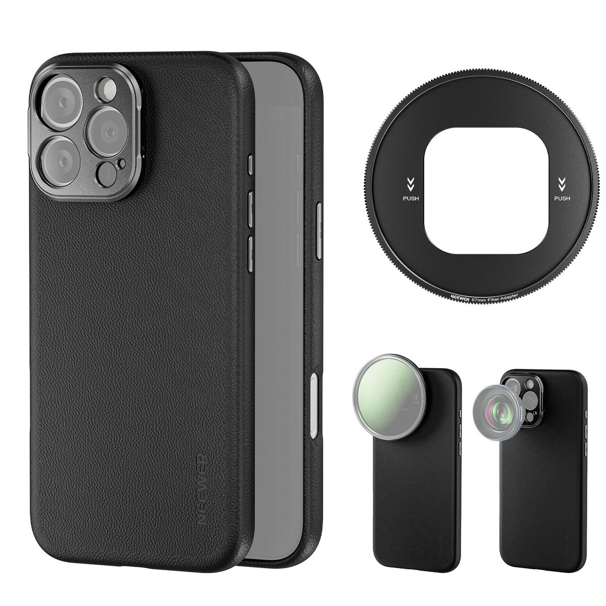 NEEWER - Funda Protectora Para iPhone 16 Pro + 17mm 67mm Montura Adaptador