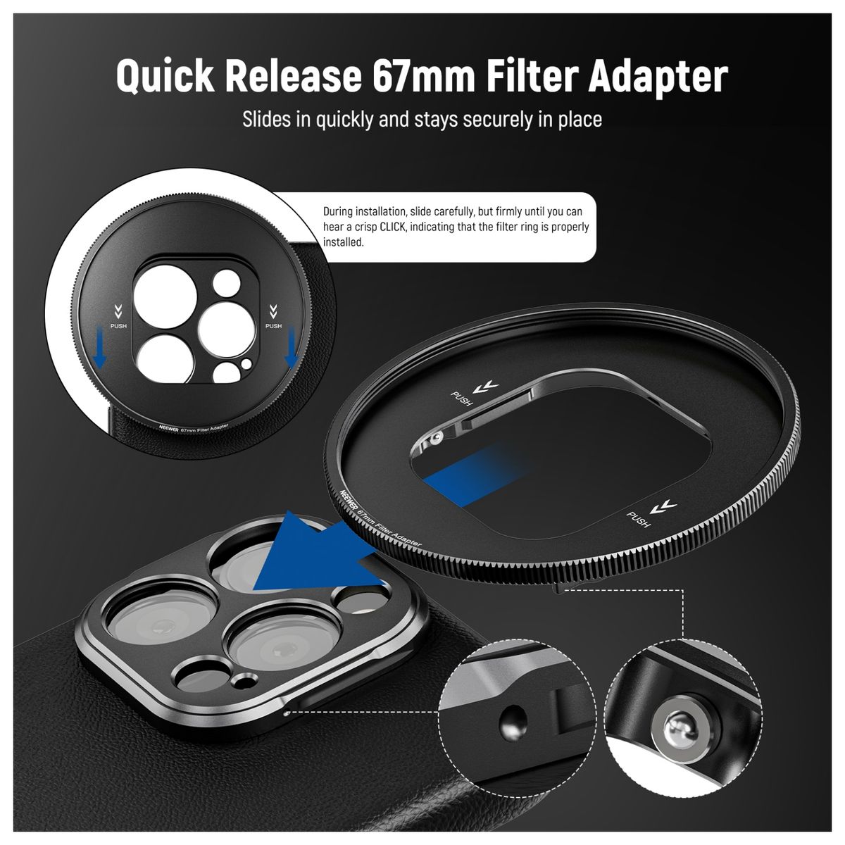 NEEWER - Funda Protectora Para iPhone 16 Pro + 17mm 67mm Montura Adaptador