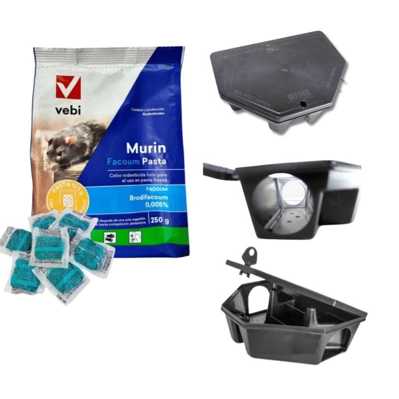 GENERICO - 3 cajas cebaderas Ratox + Raticida Letal Murin Pasta Facoum
