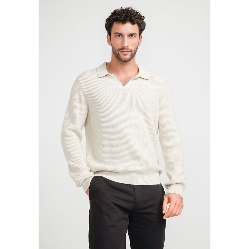 PERRY ELLIS - Sweater Hombre Cuello Polo Avena