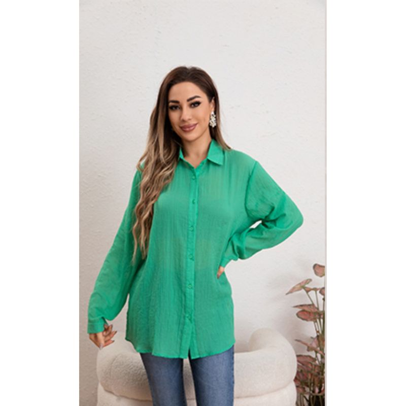 MPROPIA - Blusa Mujer Tipo Lino Algodón Manga Larga Premium Liviana Botones 8056