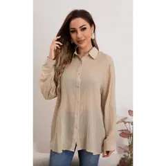 MPROPIA - Blusa Mujer Tipo Lino Algodón Manga Larga Premium Liviana Botones 8056