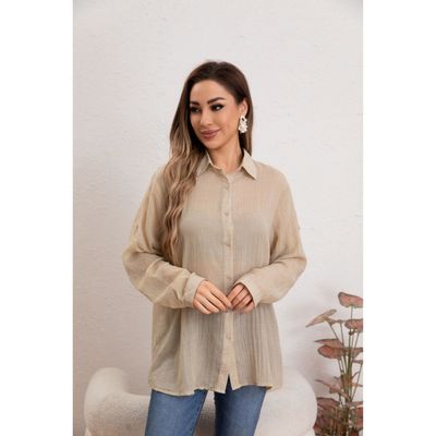 Imagen 2 del producto Blusa Mujer Tipo Lino Algodón Manga Larga Premium Liviana Botones 8056