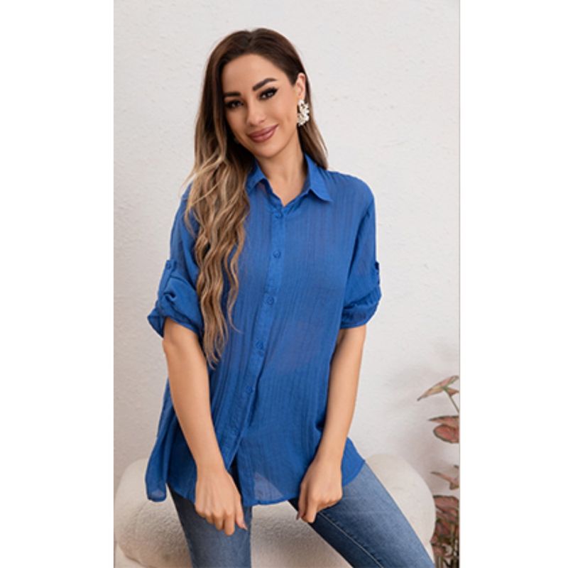 MPROPIA - Blusa Mujer Tipo Lino Algodón Manga Larga Premium Liviana Botones 8056