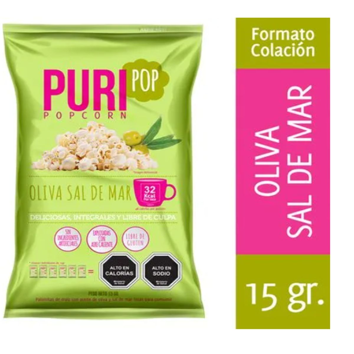 PURI POP - 20 Cabritas Puripop Popcorn Formato Individual Oliva de Mar