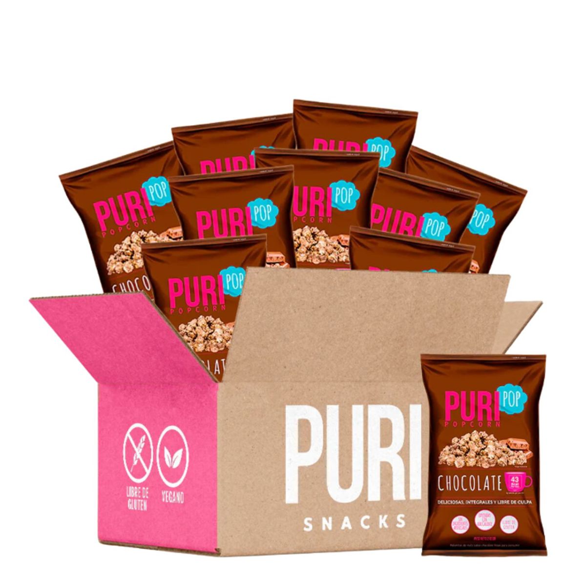 PURI POP - 20 Cabritas Puripop Popcorn Formato Individual Chocolate
