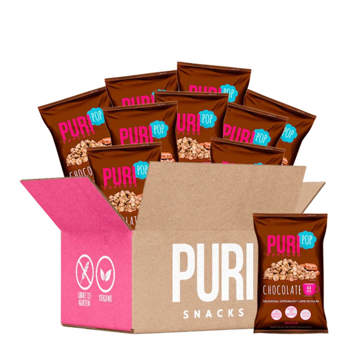 PURI POP - 20 Cabritas Puripop Popcorn Formato Individual Chocolate