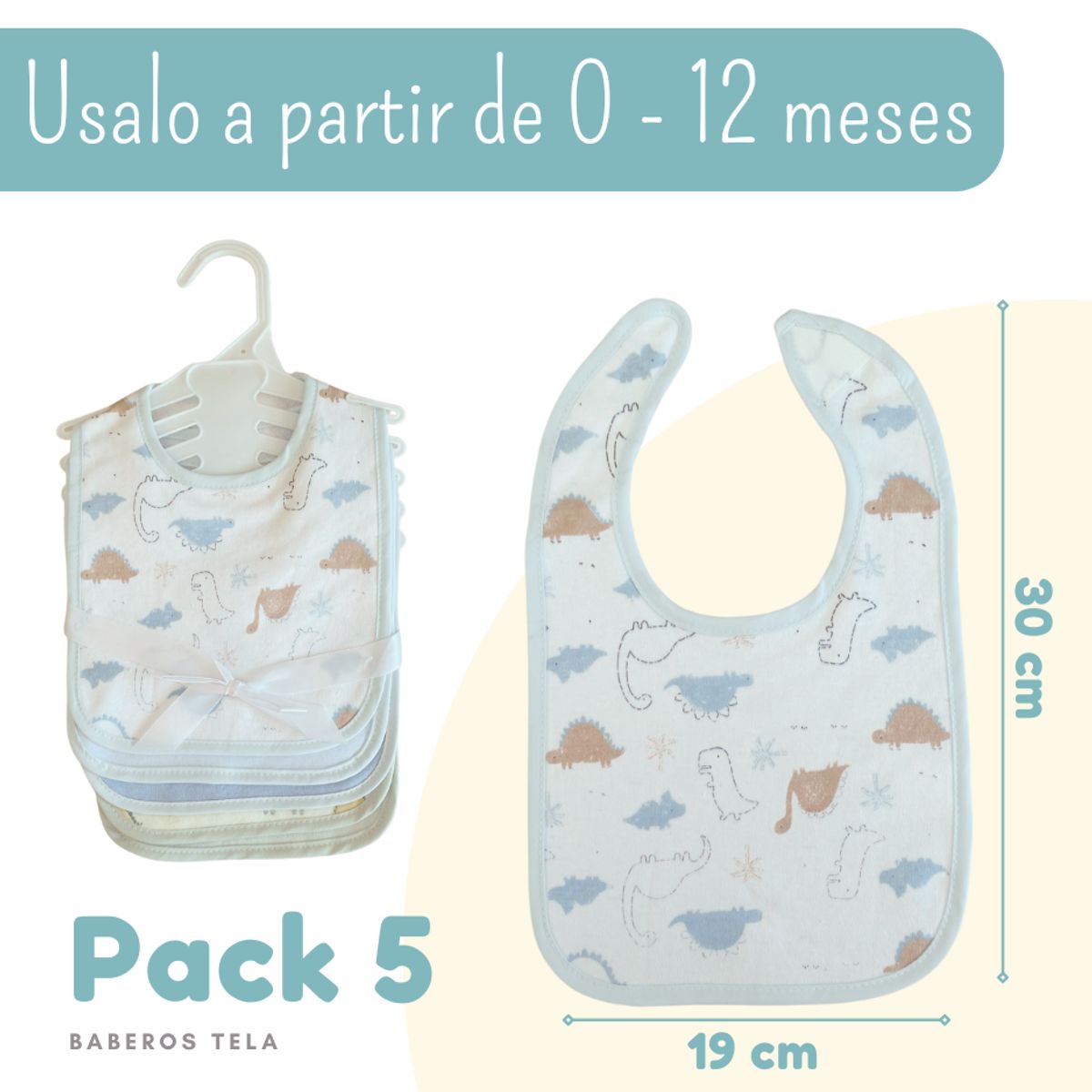 GENERICO - Pack 5 Baberos Algodon Tela Bebe Niño 0-24 meses