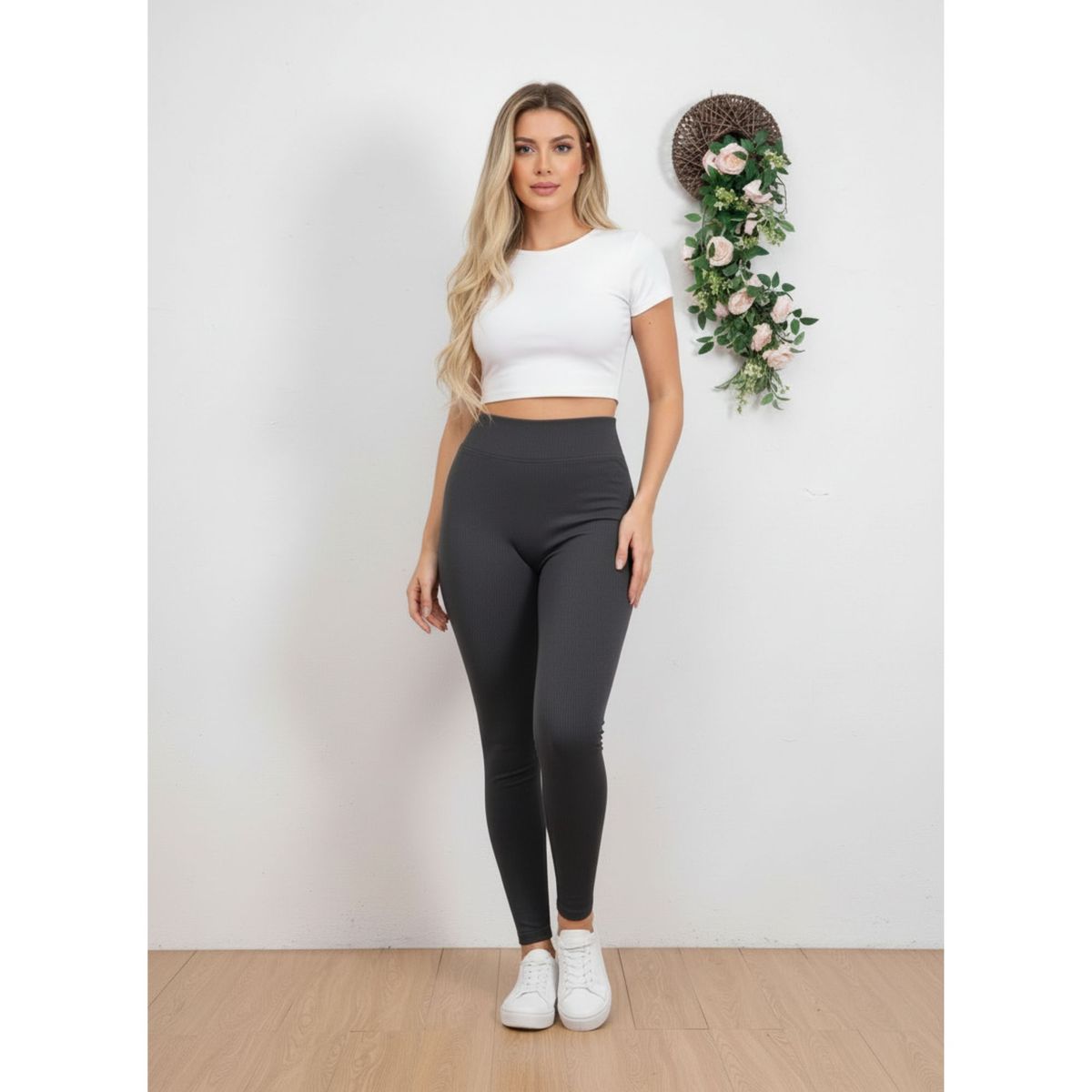 LIKE SHOP - Calza Acanalada Mujer Invierno Frizada Tiro Alto 8018