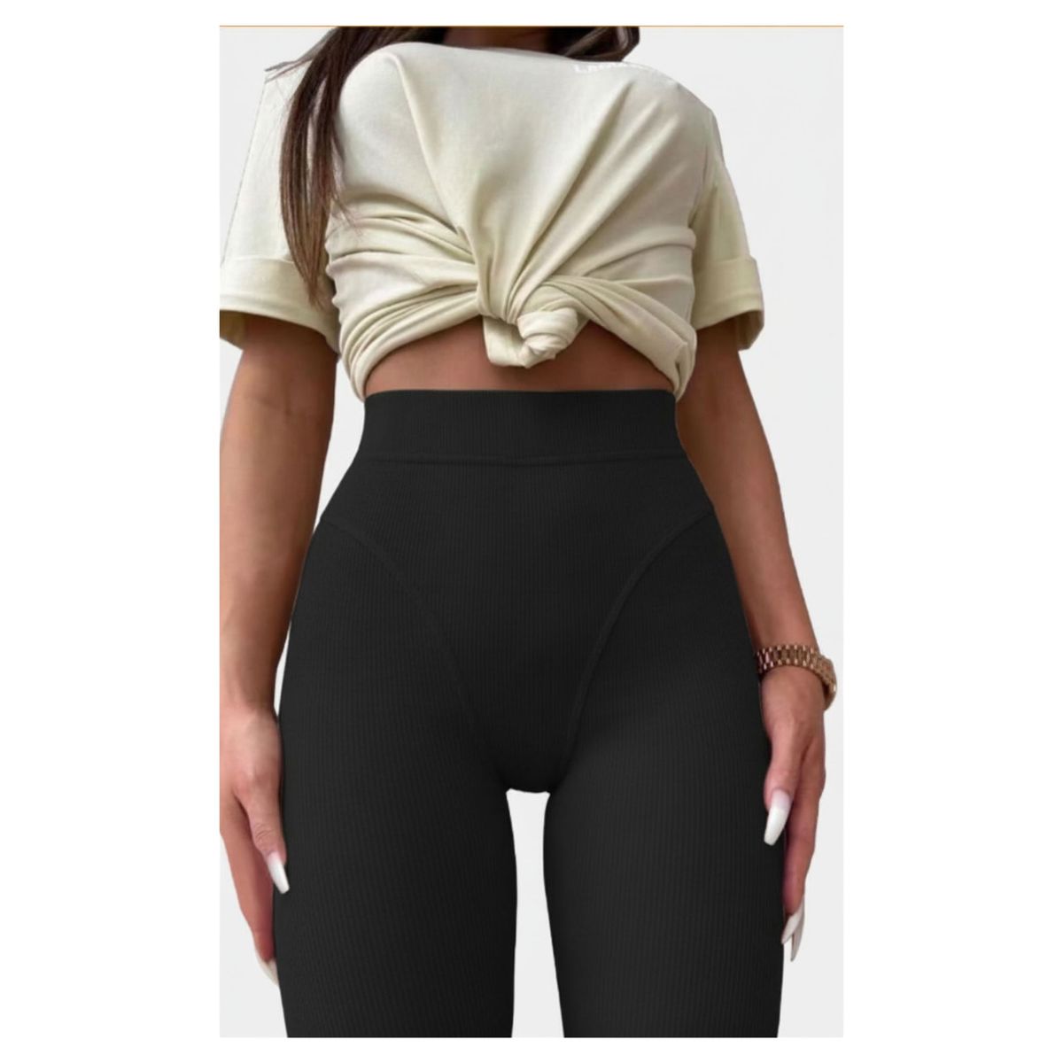 LIKE SHOP - Calza Acanalada Mujer Invierno Frizada Tiro Alto 8018