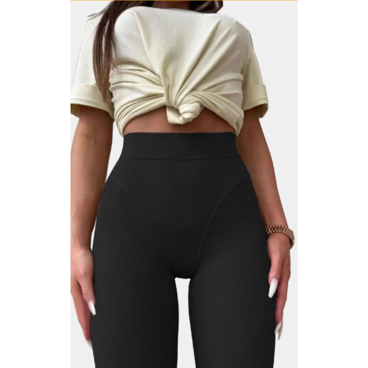LIKE SHOP - Calza Acanalada Mujer Invierno Frizada Tiro Alto 8018