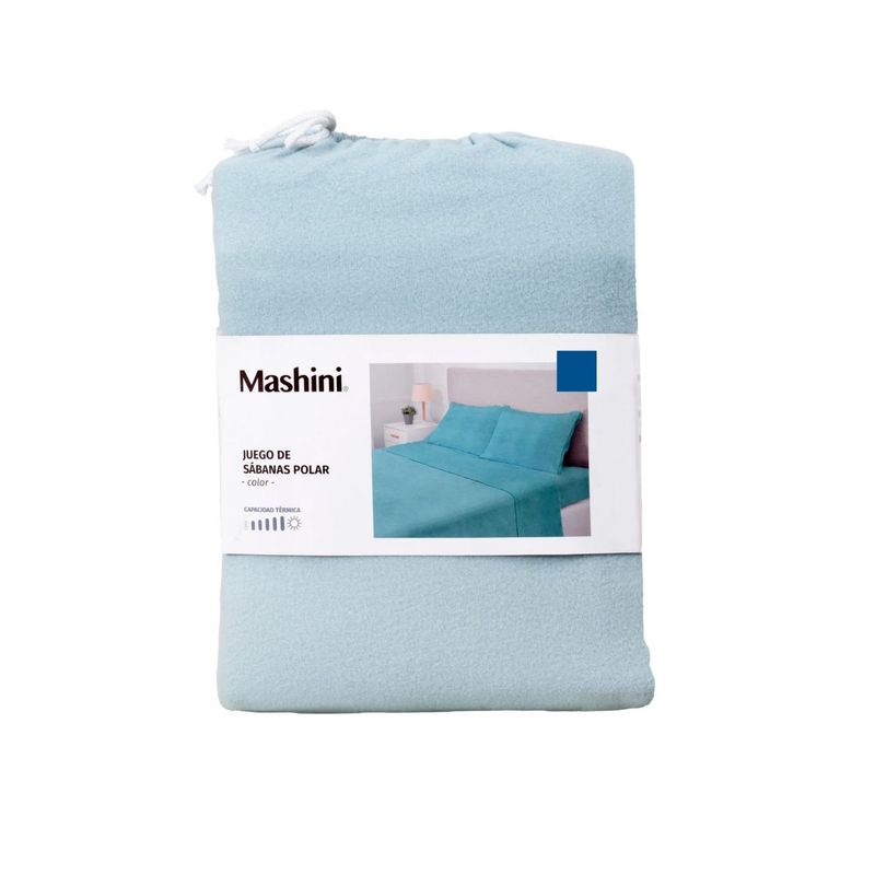 MASHINI - Sábana de polar 1.5 plazas liso Color Celeste