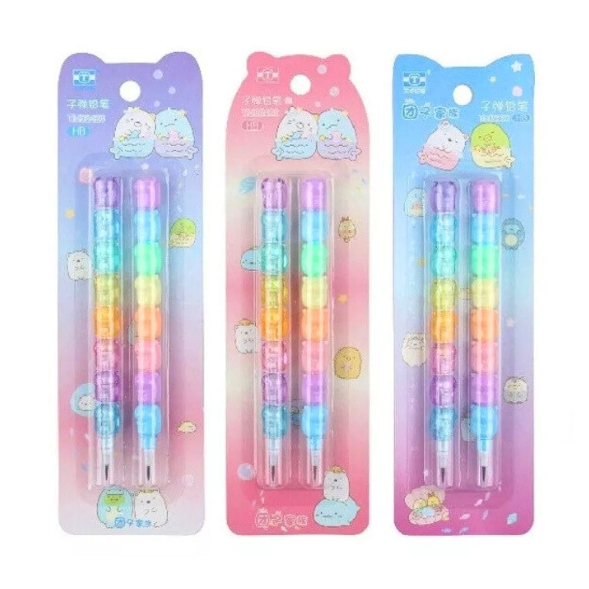 GENERICO - Set De 2 Lápices Mina Ositos Arcoiris Kawaii