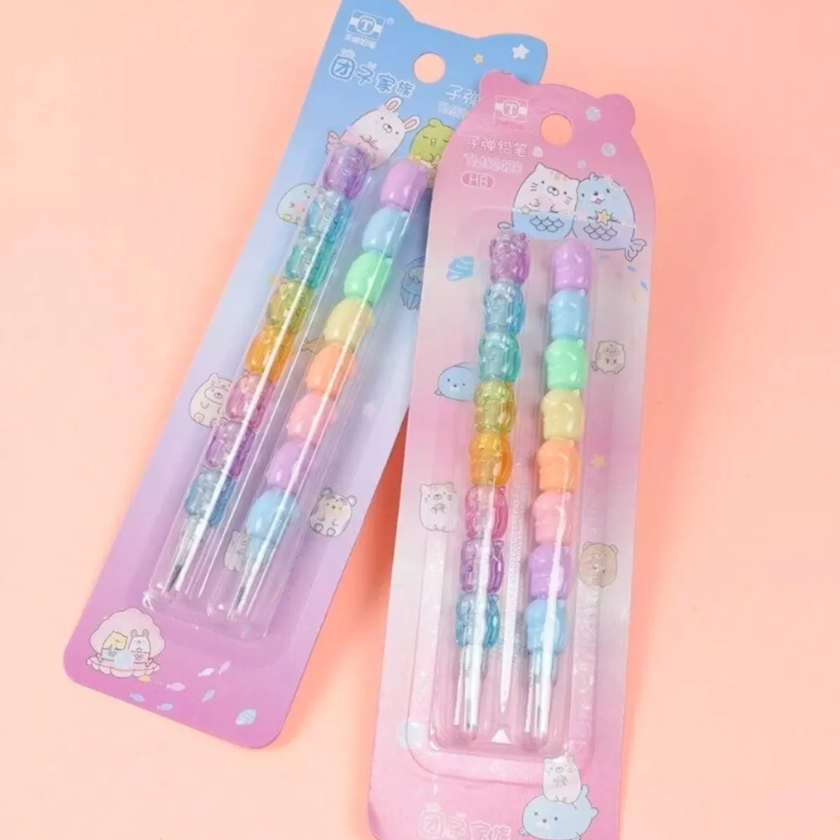 GENERICO - Set De 2 Lápices Mina Ositos Arcoiris Kawaii