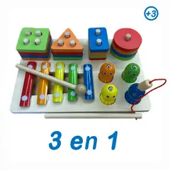 GENERICO - Juego Encaje 3 En 1 Madera - Juguetes Didácticos
