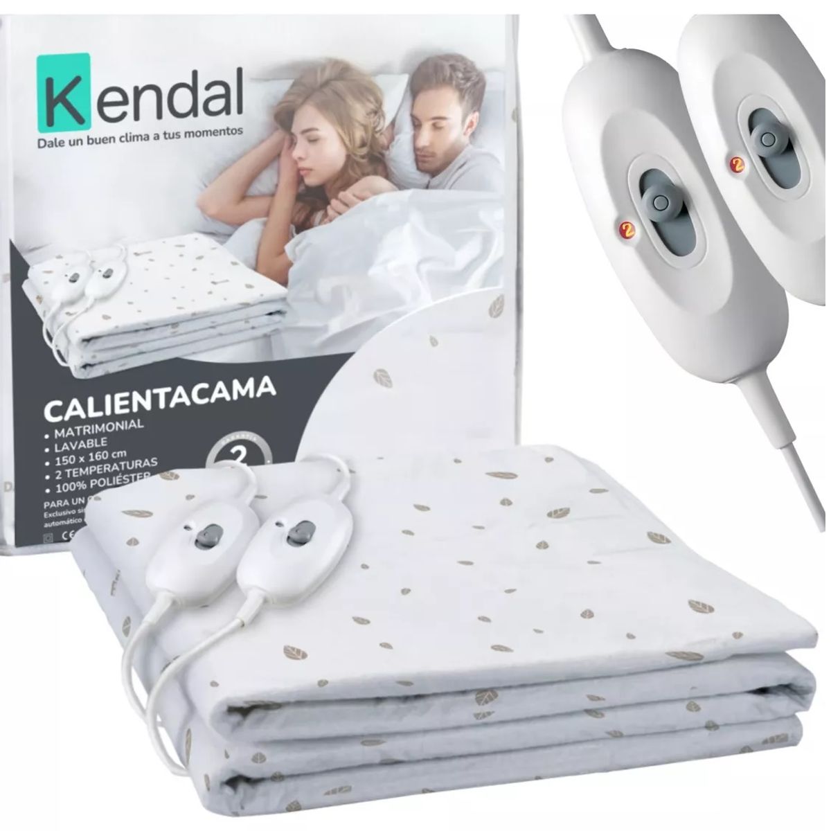 IMETEC - Calientacama Matrimonial Kendal Blanco 2 Niveles 150x160cm