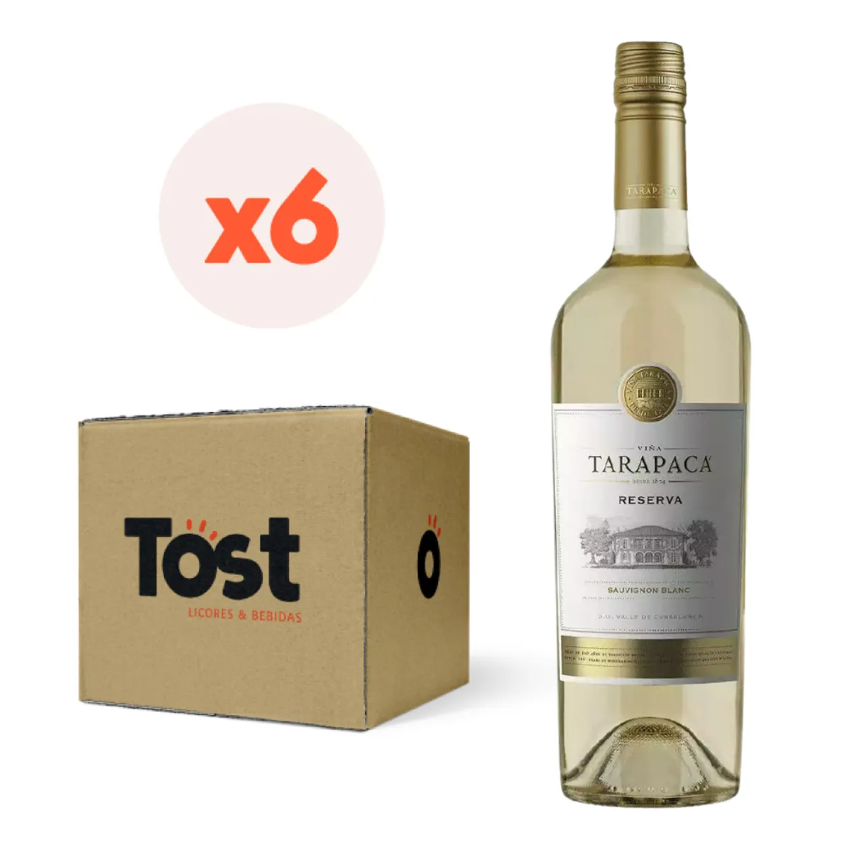 TARAPACA - 6x Vino Tarapacá Reserva Carmenere 750cc