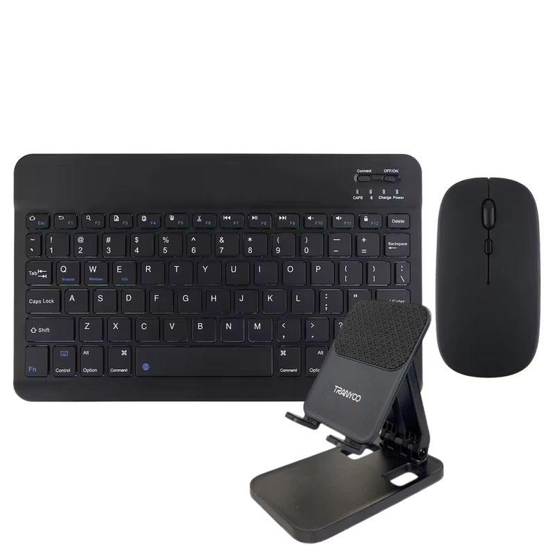 GENERICO - Kit Teclado Mouse Bluetooth mas Soporte Tablet-Teléfono Negro