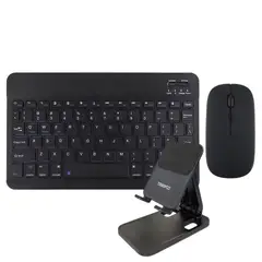 GENERICO - Kit Teclado Mouse Bluetooth mas Soporte Tablet-Teléfono Negro