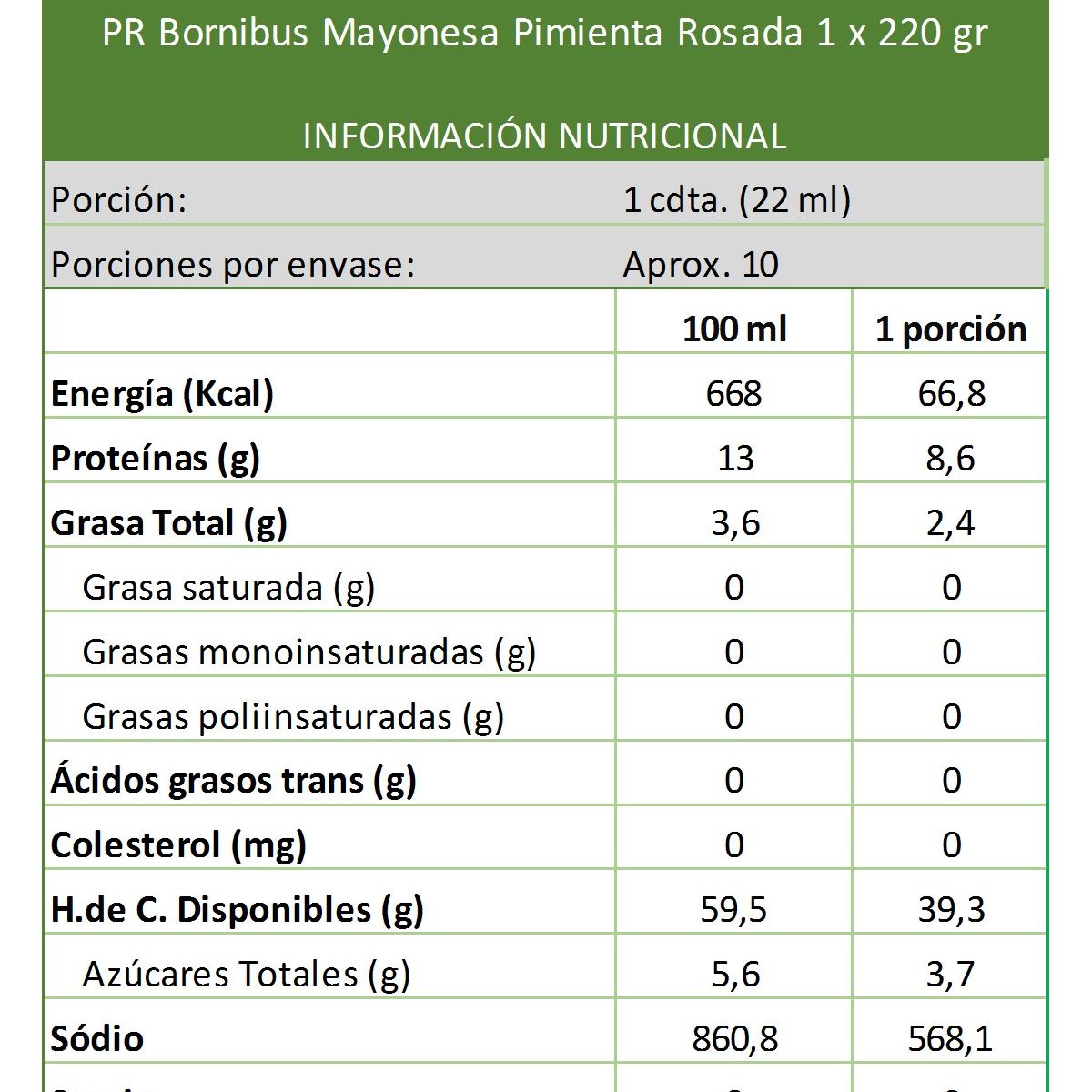 BORNIBUS - Mayonesa Pimienta Rosada Bornibus - 220 gr