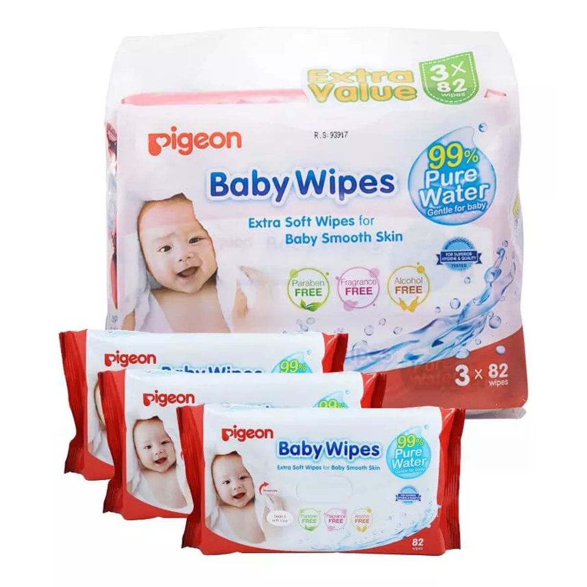 PIGEON - Toallitas Húmedas Wipes Bebe 99% Agua Pura Pack 3 X 82 uds