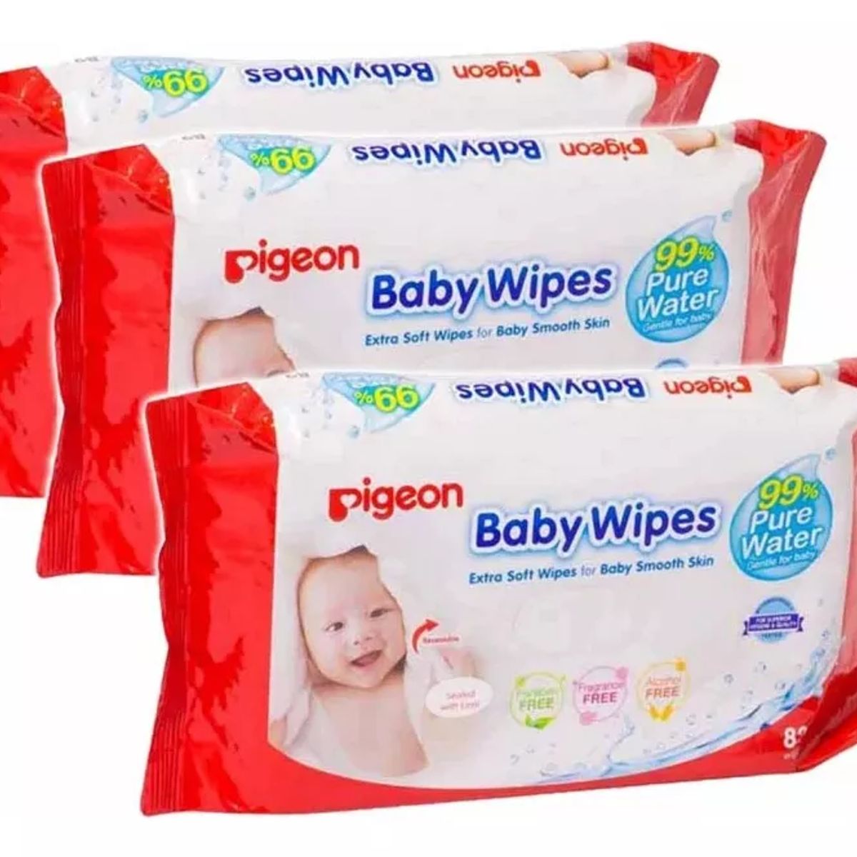 PIGEON - Toallitas Húmedas Wipes Bebe 99% Agua Pura Pack 3 X 82 uds