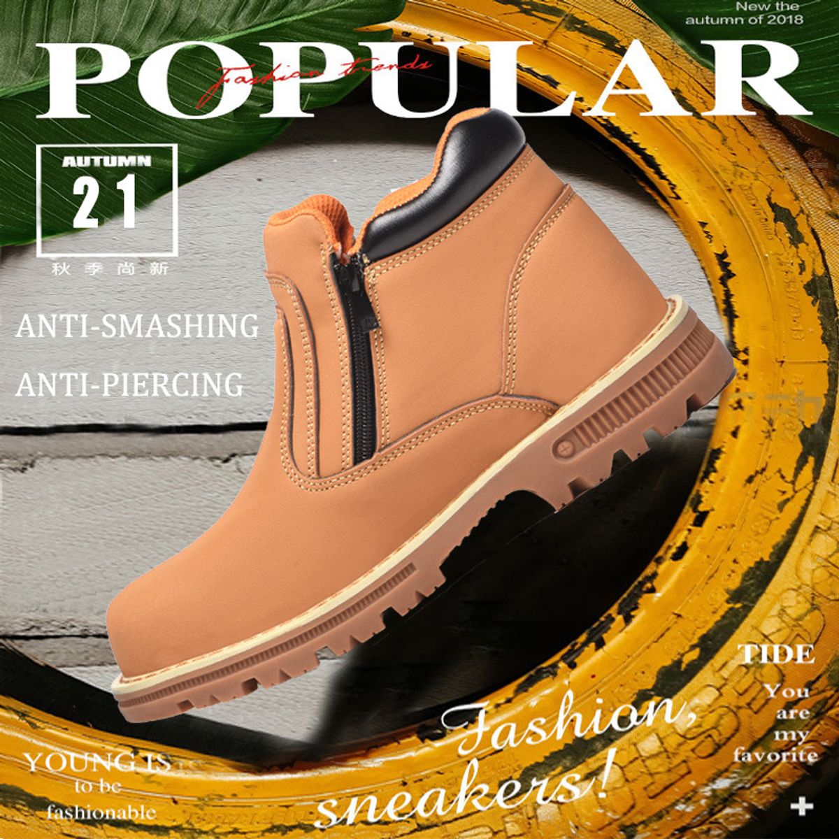 TIOZONEY - Zapatos de seguridad con cierre a prueba de golpes - Amarillo.