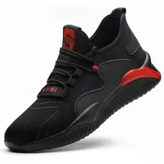 TIOZONEY - Zapatos De Seguridad Transpirables A Prueba De Golpes - Negro y Rojo