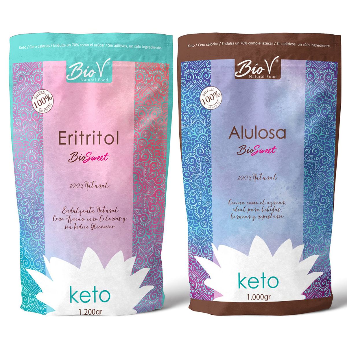 BIOV - Pack x 2 Alulosa 1000gr Erititrol 1200gr Sin Gluten Bio V