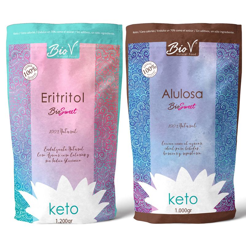 BIOV - Pack x 2 Alulosa 1000gr Erititrol 1200gr Sin Gluten Bio V
